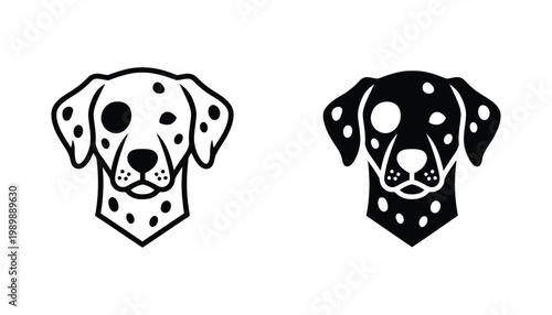 Dalmatian dog head icon with characteristic spots for pet grooming or veterinary branding in clean vector style
