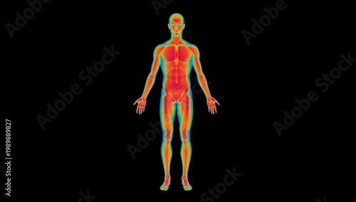 Infrared Thermal Imaging of Full Human Body Front View Showing Heat Distribution
