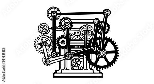 Vintage-style illustration of a mechanical machine with gears and a textured frame, featuring the word 'Meat' on the front.