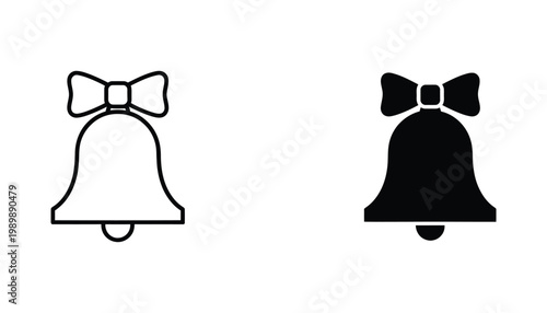 Bell with bow tie as celebratory or notification icon in black line and solid style