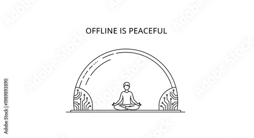 Minimalist line art illustration of a person meditating inside a digital protective bubble.