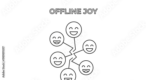 Offline Joy conceptual illustration with connected smiling emoji faces.