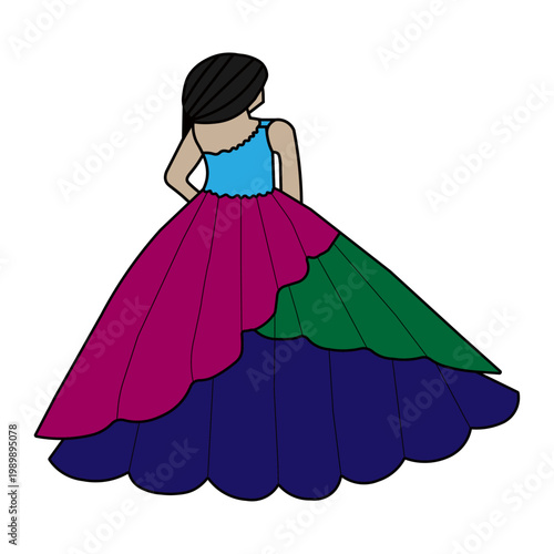 beautiful princess in elegant colorful ball gown illustration