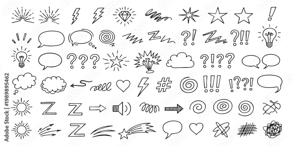 Fototapeta premium Set of hand drawn doodle comic elements for creative design vector illustration