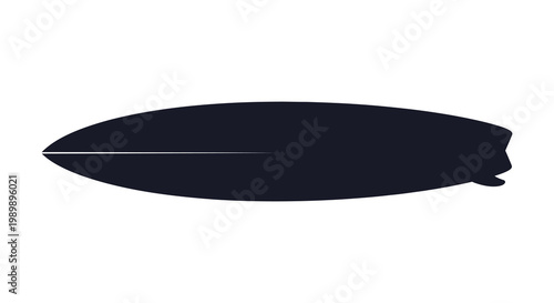 A dark minimalist outline of a surfboard against a bright white backdrop silhouette