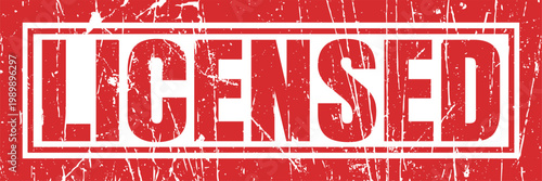 Licensed red grunge stamp illustration with weathered texture on wide horizontal background.