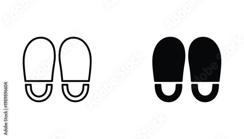 Footprint pair icon set representing shoe soles in outline and solid black styles for navigation and walking path signage