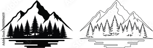 Mountain range silhouette reflection a black and white landscape