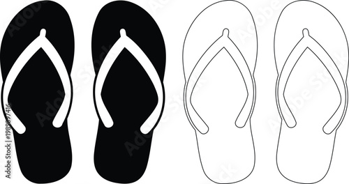 Flip flops silhouette black and white summer footwear illustration