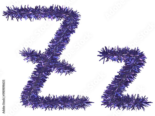 Shiny purple tinsel in letter Z. 3d rendering