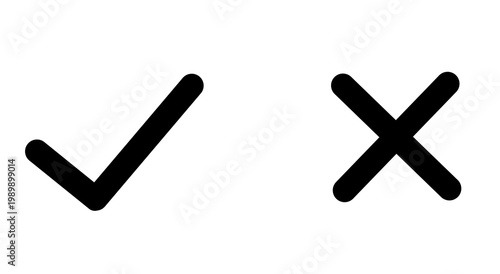 Black check mark and cross symbols isolated on white transparent background for right or wrong concept