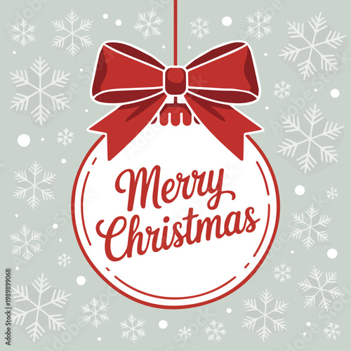 Red ribbon bow with holly berries and merry christmas text in circle holiday holly berry desi