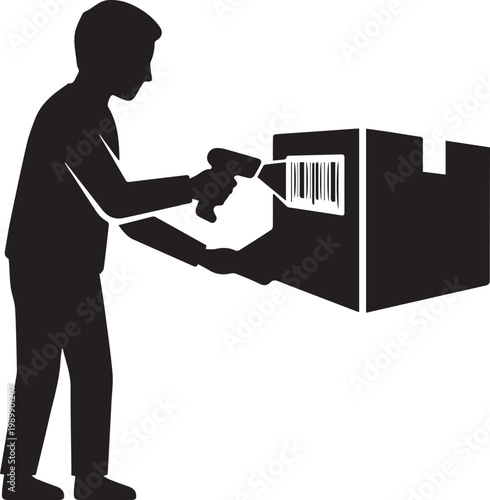 Warehouse Worker Using Barcode Scanner Silhouettes