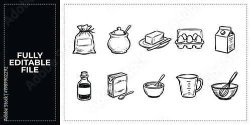Hand Drawn Dairy Products and Grocery Food Doodle Icon Set Sketch Vector Illustration EPS