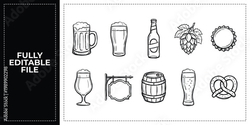 Hand Drawn Beer Wine and Alcohol Beverage Drink Doodle Icon Set Sketch Vector Illustration EPS
