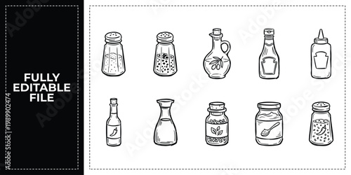 Hand Drawn Sauces Ketchup Mustard and Jars Doodle Icon Set Sketch Vector Illustration EPS