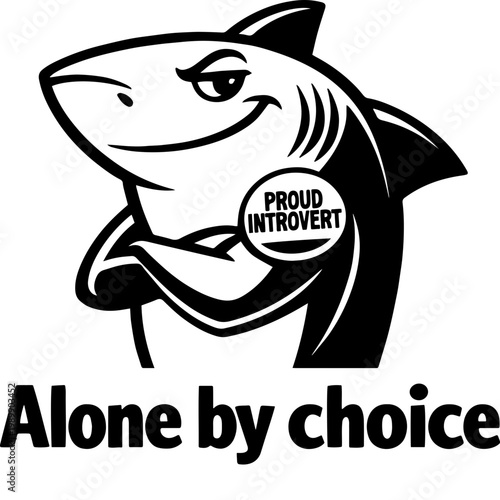 Funny introvert shark SVG design with crossed fins, confident smirk, and clean outline style. Ideal for apparel, decals, print on demand, banners, and novelty gifts.