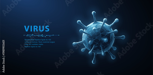 Virus. Abstract vector 3d microbe isolated on blue background. Computer virus, allergy bacteria, medical healthcare, microbiology concept. Disease germ, pathogen organism, infectious micro virology