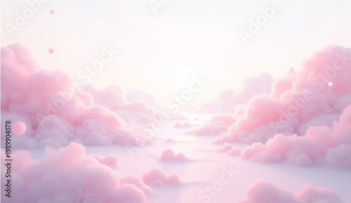 Dreamy pastel-colored cloudscape evoking a sense of serenity and imagination. Imagine floating on fluffy, cotton candy clouds in a soft, ethereal atmosphere.