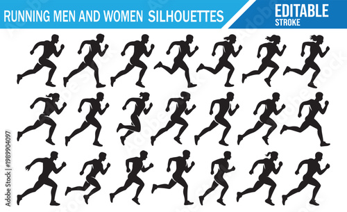 Εκτύπωση καμβά Male and female runner silhouette collection for sports design projects