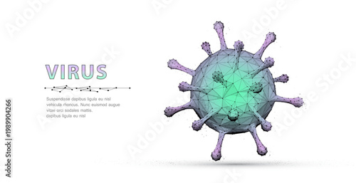 Virus. Abstract vector 3d microbe isolated on blue background. Computer virus, allergy bacteria, medical healthcare, microbiology concept. Disease germ, pathogen organism, infectious micro virology