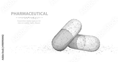 Pills. Abstract 3d illustration two capsule pills isolated on white background. Medical pharmacy, health, vitamin, antibiotic pharmaceutical, treatment concept