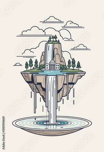 Waterfall Island Illustration