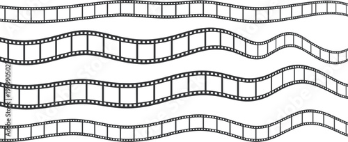 Collection of Wavy Black Film Strips on White Background cinema movie