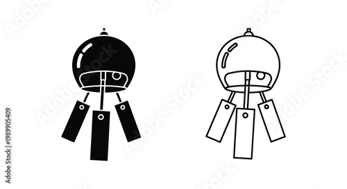 Two vintage space helmets one filled and one outlined bold silhouette