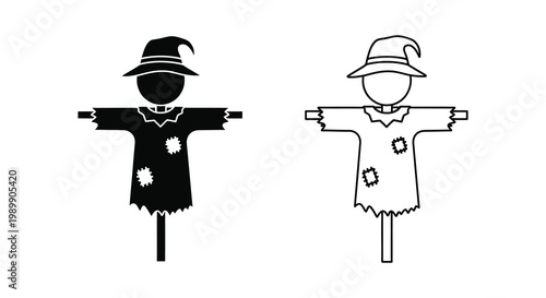 Two scarecrow figures depicted in a minimalist black silhouette high quality