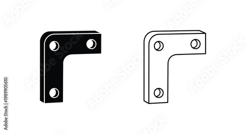 Two metal brackets one dark and one light shown in contrasting silhouette