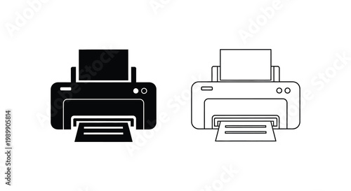 Two printer icons one filled one outlined a striking visual contrast silhouette