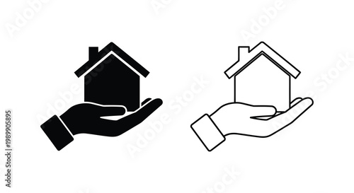 Hands cradling house icons black and white depiction a striking silhouette