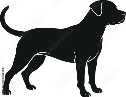 Black dog standing in a vector graphic illustration with white background