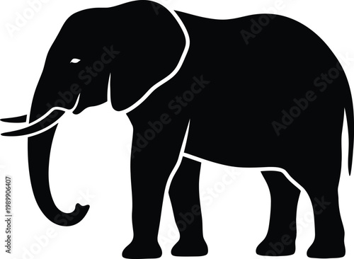 Black silhouette of an elephant standing with trunk curled down