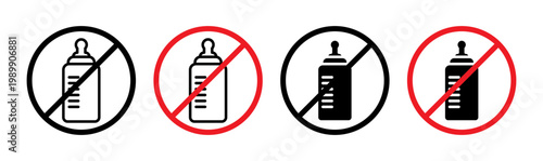 Feeding bottle forbidden vector icon logo or illustration