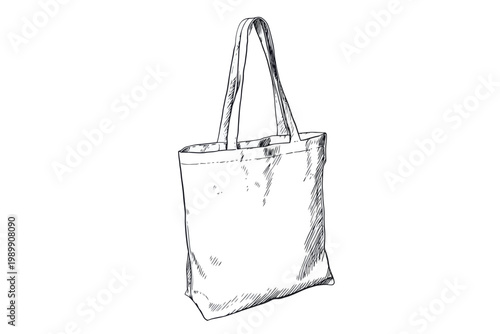 Illustrated canvas tote bag with long handles and minimalist design