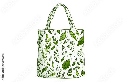 Eco-friendly reusable tote bag with green leaf pattern for sustainable shopping