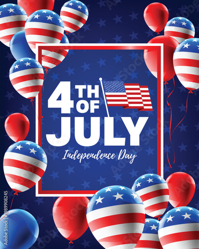 4th of July poster template. USA independence day celebration with American balloons flag.USA 4th of July promotion advertising banner template for Brochures,Poster or Banner. Vector illustration EPS 
