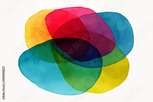 Colorful abstract overlapping translucent shapes in vivid hues