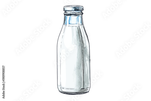 Illustration of a glass milk bottle filled with fresh milk