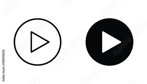 Play button icon set in line and solid styles for media player and video streaming interface design