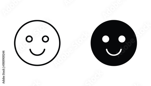 Happy smiley face icon set in line and solid styles for social media and user experience interaction design
