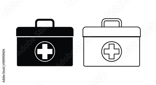 Two first aid kits one black and one white in outline silhouette