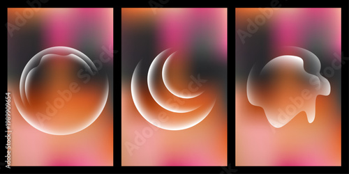 Abstract Artwork of Liquid Shapes - This triptych features three separate panels showcasing fluid, organic shapes
