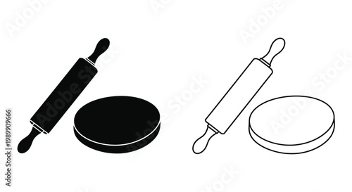 Two sets of rolling pins and boards shown in black silhouette