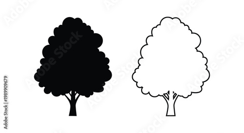 Two tree representations one dark and one light in silhouette