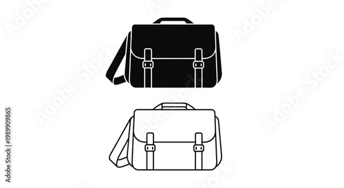 Two vintage satchel bags displayed in a stark black silhouette