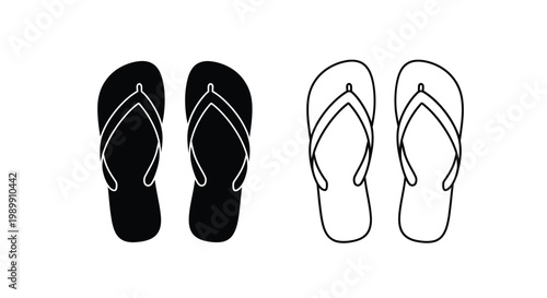 Two pairs of flip flops depicted in contrasting styles silhouette