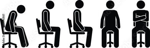 Human body posture vector graphic illustrating good and bad sitting positions